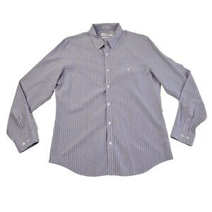Calvin Klein Button Up Shirt Men's L‎ Purple Stripes Pocket Long Sleeve EUC LN